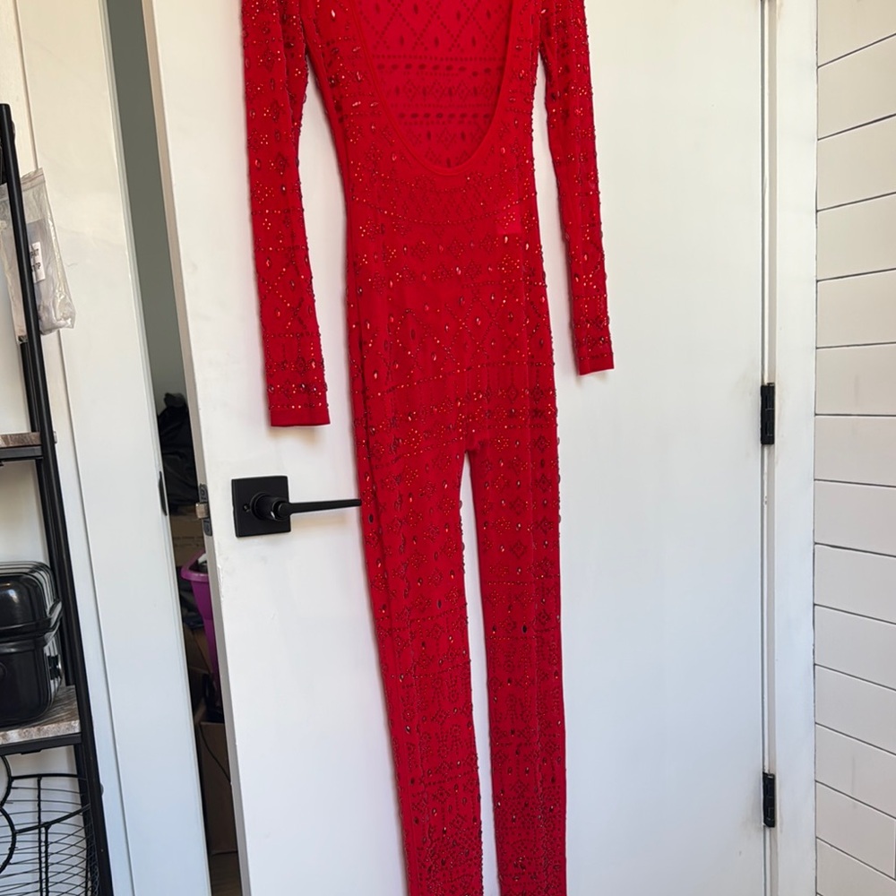 Windsor Red Jumpsuit with Form-Fitting Design